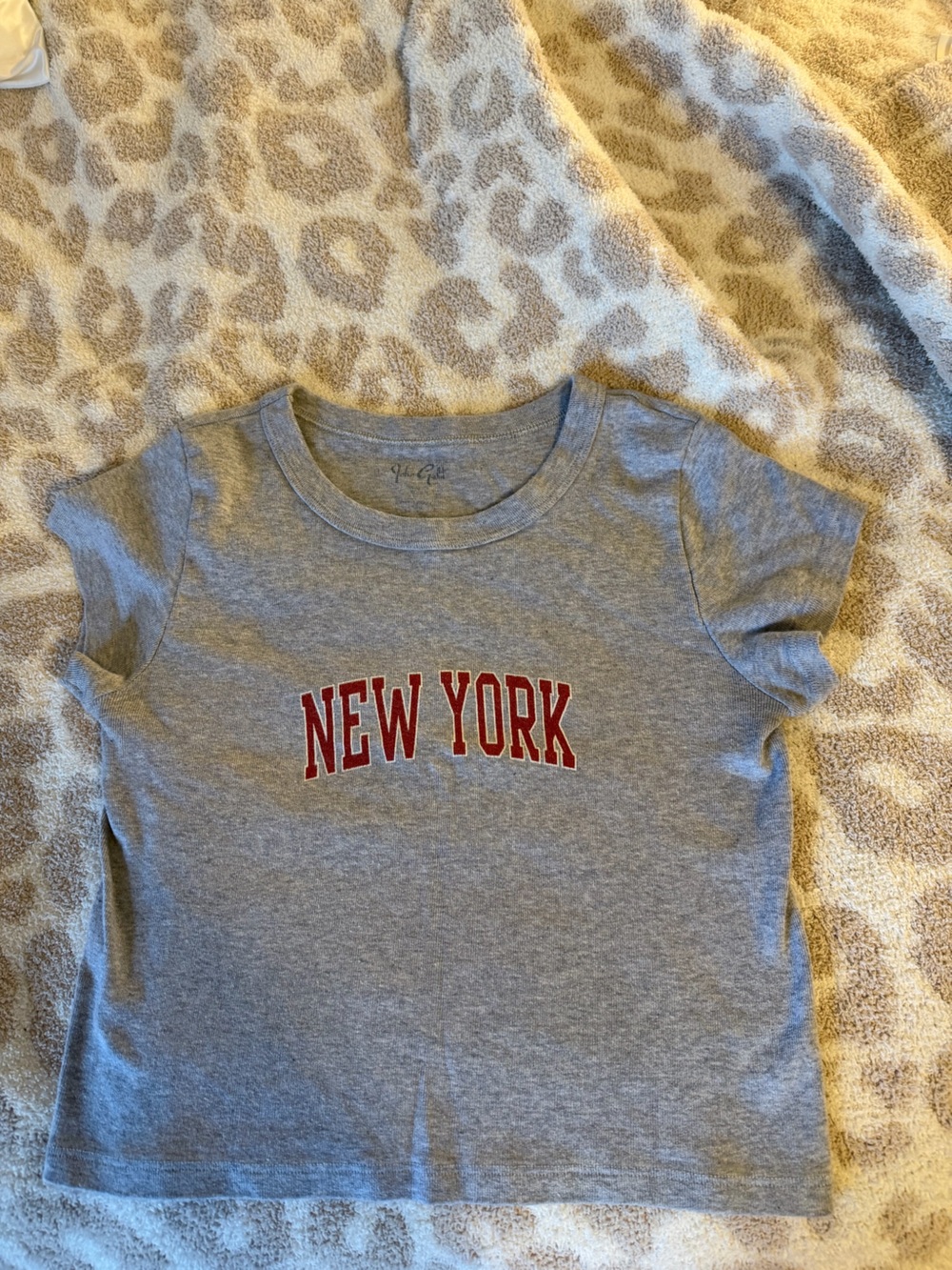 Brandy Melville Gray Short Sleeve Tee with Red "New York" Graphic